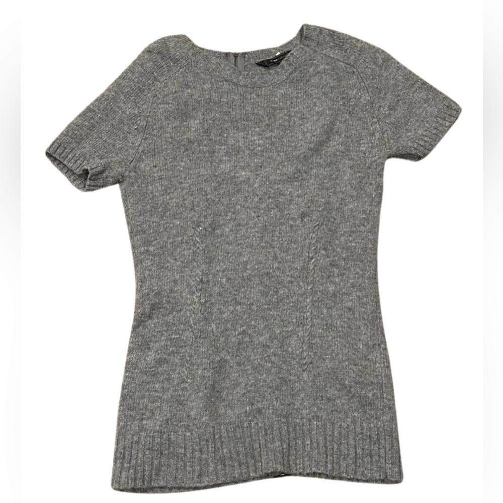 BCBGMaxAzria Wool Short Sleeve Zip Back Sweater Top | Grey | Size M | NWOT